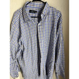 Vittorino Dress Shirt Mens XL 17-17.5 35-36 Blue Gray White Plaid Long Sleeve